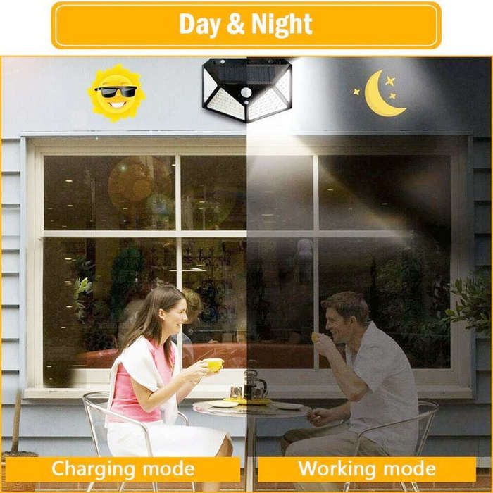 100 LED Solar Waterproof Power Supply PIR Motion Sensor Wall Light Outdoor Garden Light