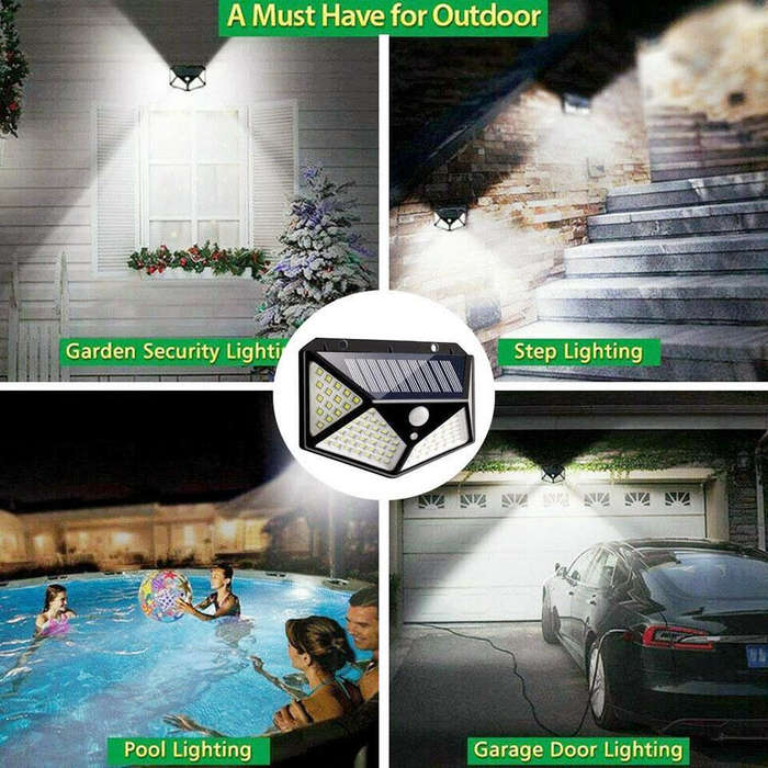 100 LED Solar Waterproof Power Supply PIR Motion Sensor Wall Light Outdoor Garden Light