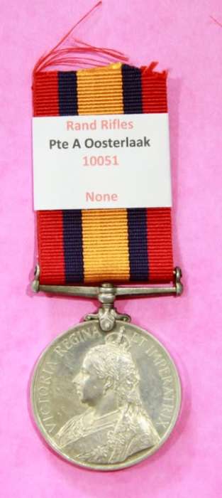 QSA Medal to Private A OOSTERLAAK - Rand Rifles