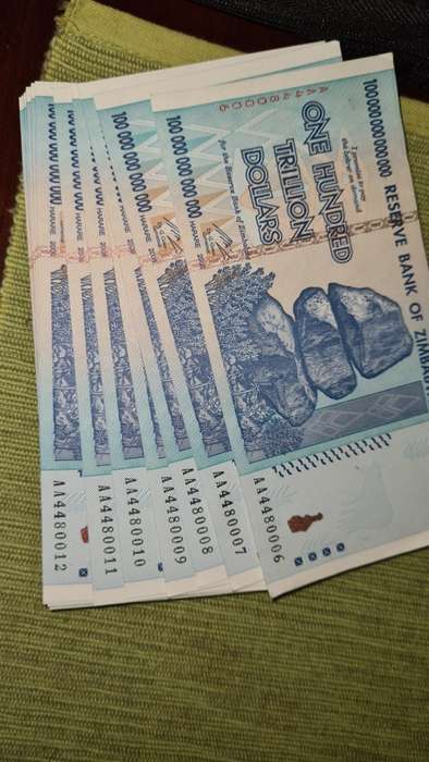 Set of 5 x 100 Trillion Zimbabwe Dollar Notes AA Series