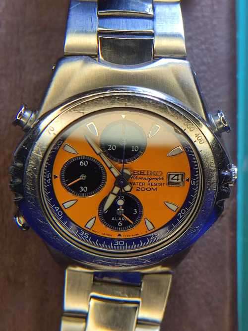 SEIKO by Giugiaro, Maccina Sportiva Chronograph 7t32-6h60 Orange, Black & Purple Quartz. VERY RARE.