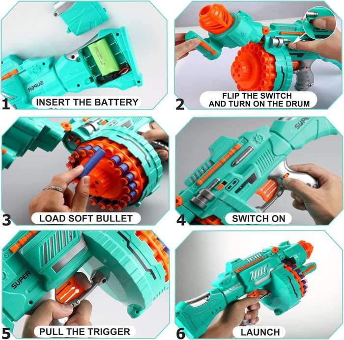 Automatic Electric Toy Foam Blasters & Guns with 200 Foam Bullets, 20-Dart Rotating