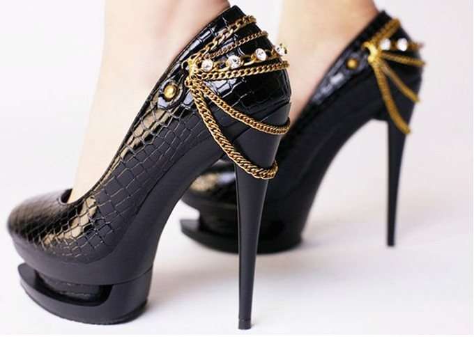 High heels shoes D5354 Check High Platform RED BLACK - SIZE 2-6