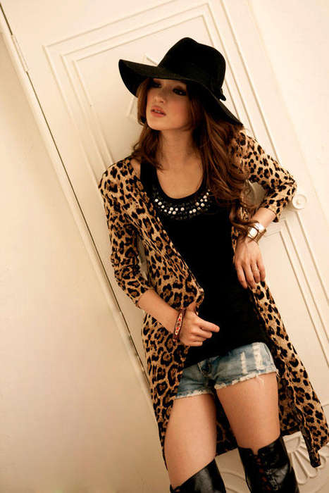Women's Trendy Brown V-Neck Leopard Coat - - - *Door delivery for only R45*