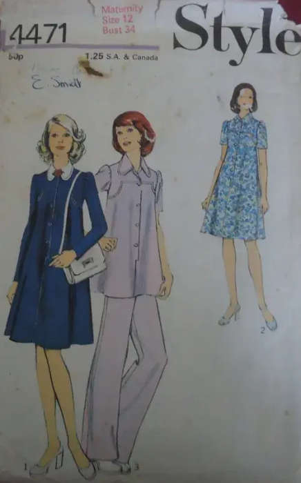 STYLE PATTERNS 4471 MATERNITY DRESS OR TUNIC WITH PANTS SIZE 12 BUST 34` COMPLETE