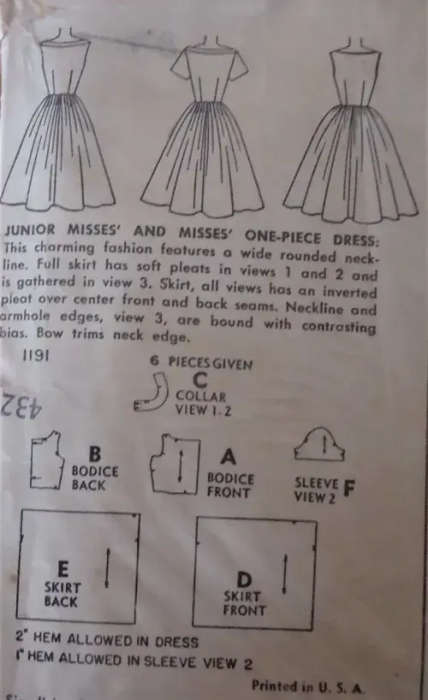 **VERY RARE** V/VINTAGE SIMPLICITY 1191 ONE PIECE DRESS SIZE 14 BUST 32` COMPLETE-ZIPLOC BAG