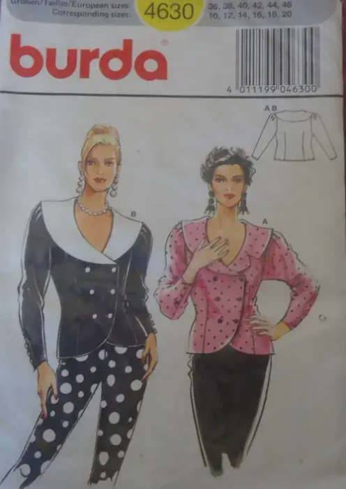 BURDA 4630 DOUBLE BREATED TOP-JACKET SIZE 810-12-14-16-18-20 COMPLETE-UNCUT-F/FOLDED-SEALED