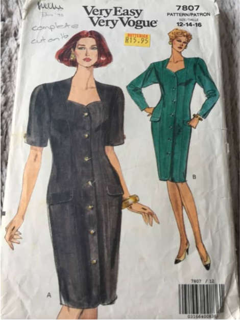 PATTERN VOGUE 7807 (COMPLETE, CUT ON 16) - DRESS (SIZE 12-14-16) PATTERN VOGUE 7807 (COMPLETE, CUT O
