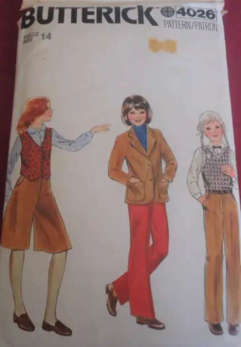 BUTTERICK 4026 GIRL`S JACKET-WAISTCOAT-CULOTTES-PANTS SIZE 14 YEARS COMPLETE