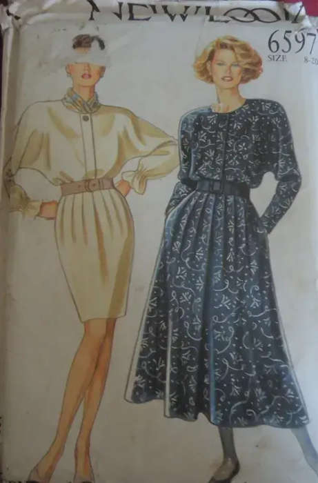 NEW LOOK PATTERNS 6597 DRESS WITH FLARED OR STRIAGHT SKIRT SIZES 8-20 COMPLETE