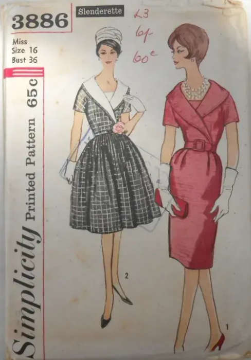 RARE FIND - VINTAGE SIMPLICITY 3886  DRESS-2 SKIRTS- DETACHABLE COLLAR SIZE 16 BUST 36  COMPLETE-UNC