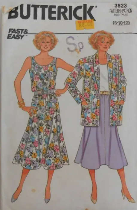 BUTTERICK 3823 JACKET-SKIRT-TOP SIZE8-10-12 COMPLETE