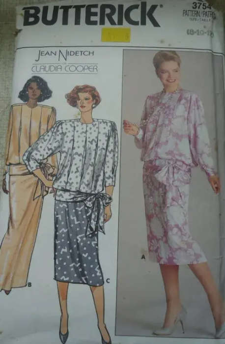 BUTTERICK PATTERN 3754 LOOSE FITTING TOP & SKIRT SIZE 8 + 10 + 12- COMPLETE