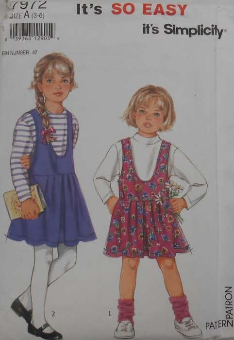 SIMPLICITY 7972 GIRLS TOP & PINAFORE SIZE A 3-6 YEARS COMPLETE SEWING PATTERN