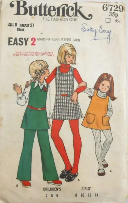 BUTTERICK 6729 GIRLS PINAFORE & PANTS SIZE 8 YEARS BREAST 27 COMPLETE SEWING PATTERN