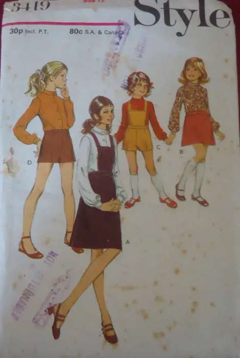 STYLE 3419 GIRLS SKIRT-SHIRT-BLOUSE SIZE 12 YEARS COMPLETE SEWING PATTERN
