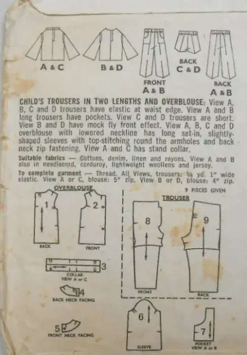 VINTAGE STYLE 2142 GIRLS PANTS & OVERBLOUSE SIZE 3 YEARS SEE LISTING SEWING PATTERN