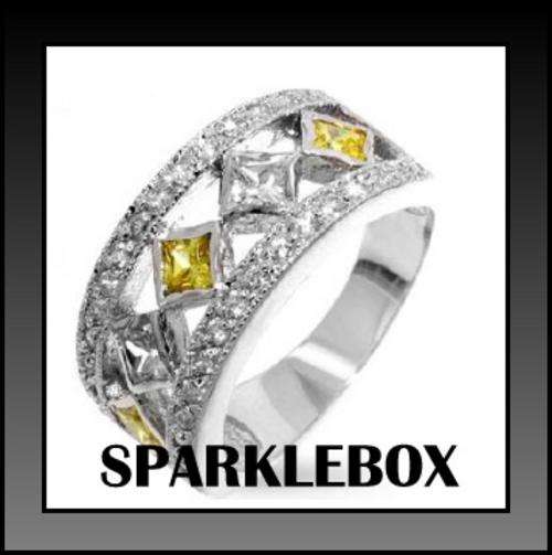 ***R75 STARTING PRICE***Vintage Style Channel Paved setting Canary Yellow Band Ring***SIZE 6