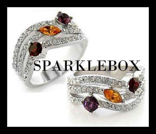 ***NEW STOCK R79 STARTING PRICE***Multi Coloured Wave Setting CZ Ring***SIZE 7