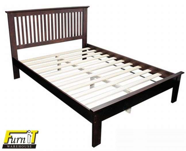 NEW!!: Double Bed (Slatted HB, Espresso Finish), excl. mattress - SOLID WOOD High Quality