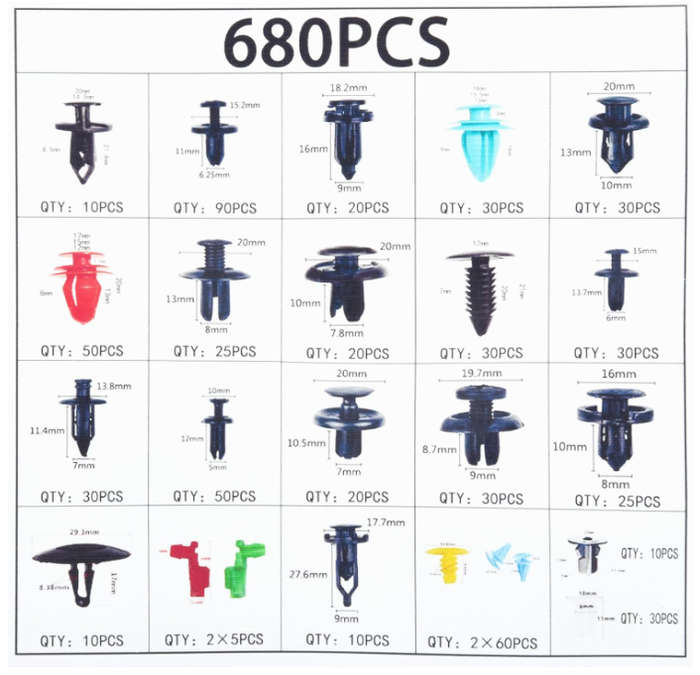 Yemetey 680 Pcs Car Trim Clips & 5 Pack Trim Removal Tools, Plastic Clips Trim Tool/Auto Interior
