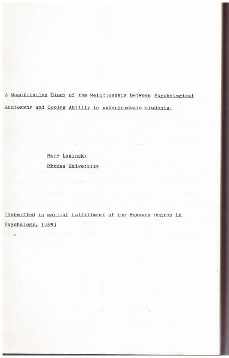 A Quantitative study of the Relationship between Psychological Androgyny and Coping Abilities