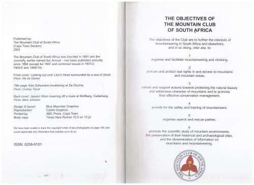 The Journal of the Mountain Club of South Africa (2002, No. 105)