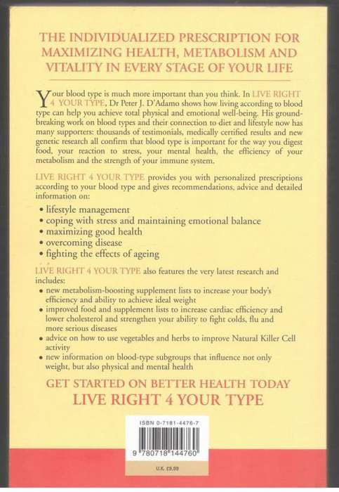 Live Right for Your Type -- Peter J. D`Adamo, Catherine A. Whitney