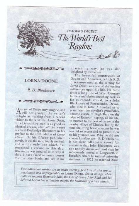 Lorna Doone: A Romance Of Exmoor  --  R. D. Blackmore