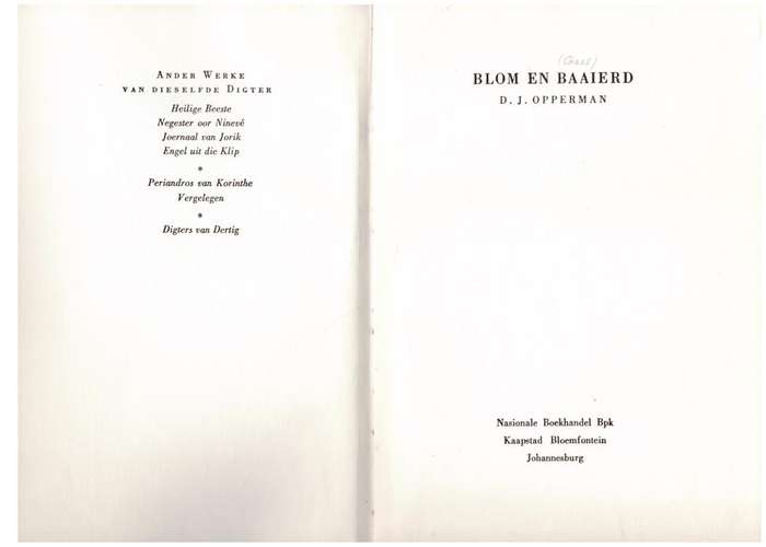 Blom en baaierd -- D. J. Opperman