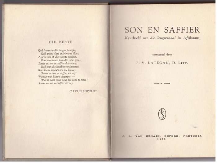 Son en saffier: keurbeeld van die jeugverhaal in Afrikaans -- F. V. Lategan [Samesteller]