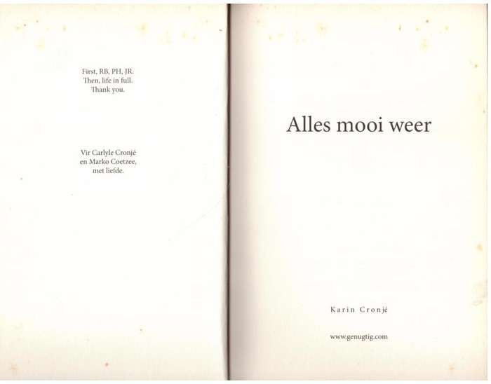 Alles Mooi Weer -- Karin Cronjé