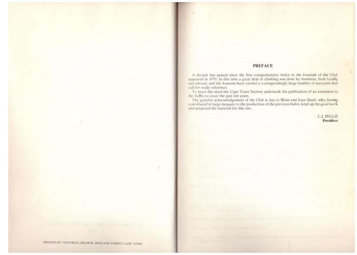 Index to the Journals of the Mountain Club of South Africa: Vols. 72-81, 1969 to 1978