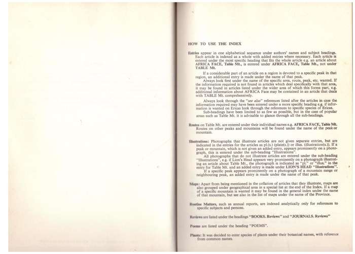 Index to the Journals of the Mountain Club of South Africa: Vols. 72-81, 1969 to 1978