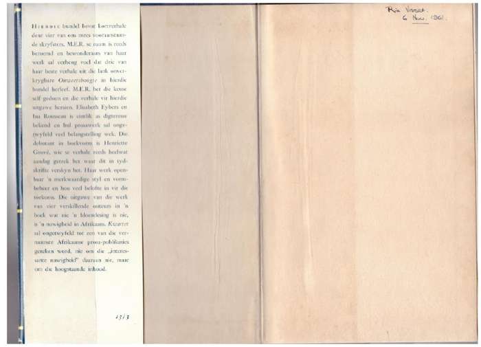 Kwartet -- M. E. R., Ina Rousseau, Elisabeth Eybers, Henriette Grové