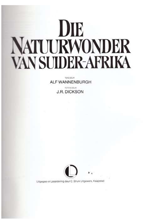 Die Natuurwonder Van Suider-Afrika  Alf Wannenburgh