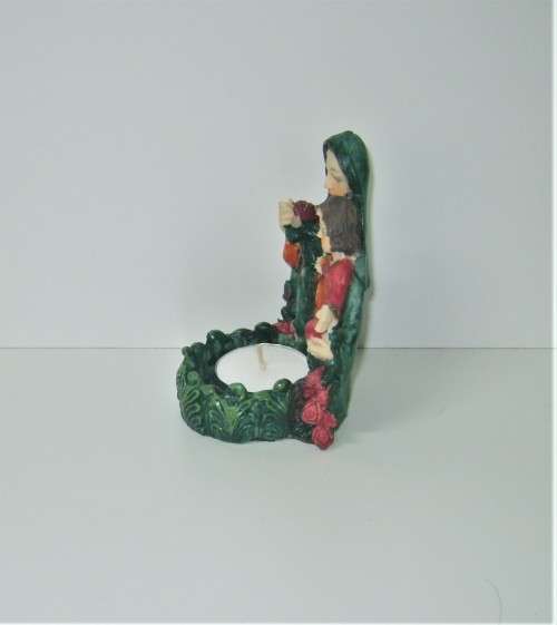 VIRGIN MARY AND YOUNG JESUS STONE RESIN CANDLE HOLDER 11 cm HEIGHT