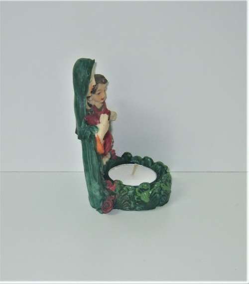 VIRGIN MARY AND YOUNG JESUS STONE RESIN CANDLE HOLDER 11 cm HEIGHT
