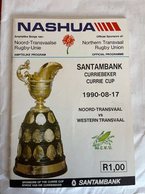 Rugby Programme - Noord-Transvaal vs Western-Transvaal 17/08/1990