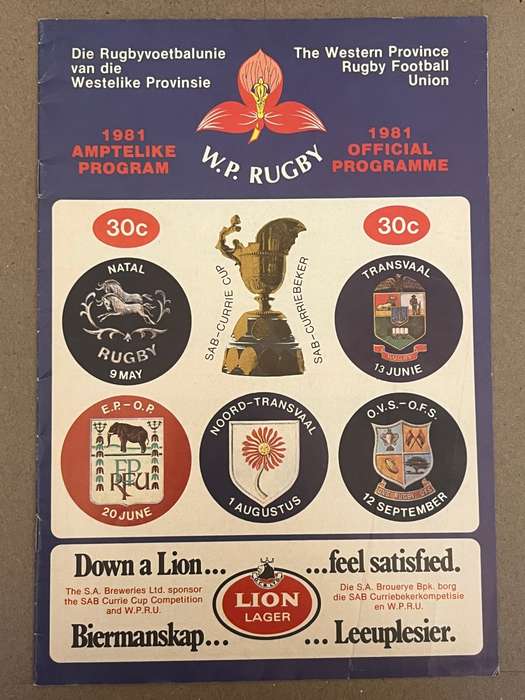 Rugby Programme - Western-Province vs Northern-Transvaal 01/08/1981