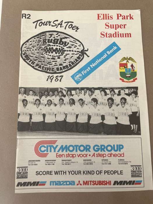 Rugby Programme - SA Barbarians vs South-Pacific XV 10/10/1987