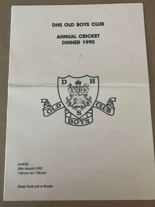 Cricket - Dinner Menu: DHS Annual Cricket Dinner 1990 30/03/1990
