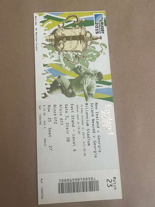 Rugby Ticket - New Zealand vs Georgia 2/10/2015 (Rugby World Cup)