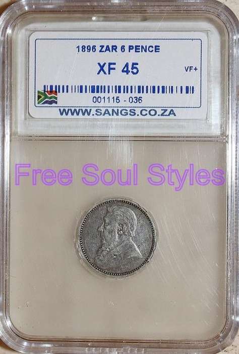 1896 ZAR 6 Pence SANGS Graded XF 45