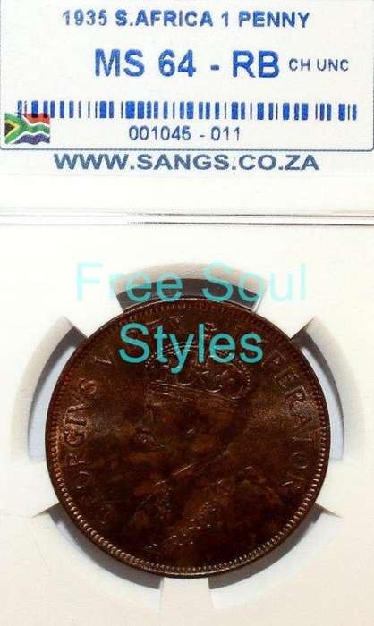 1935 1 Penny SANGS Graded MS 64 RB - Catalogue Value R4 000.00