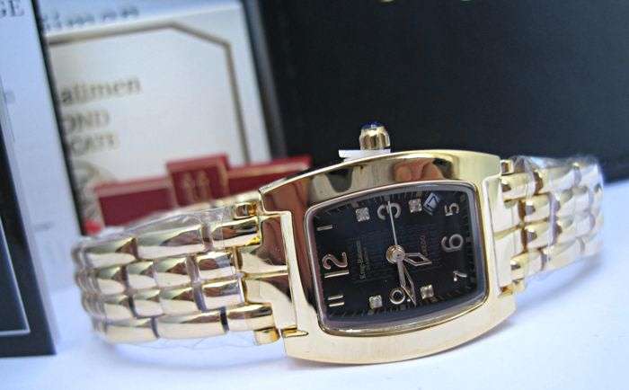 R1 AUCTION RETAIL R10,314.58 Krug-Baumen LADIES Tuxedo Gold  4X REAL Diamond BLACK Dial Gold Strap