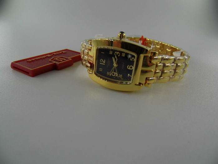 R1 AUCTION RETAIL R10,314.58 Krug-Baumen LADIES Tuxedo Gold  4X REAL Diamond BLACK Dial Gold Strap