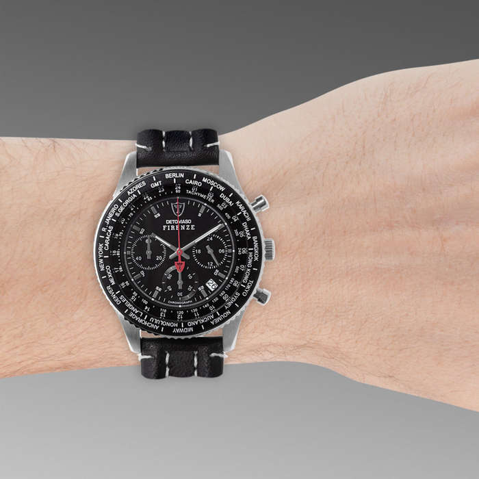 DETOMASO Firenze Mens Wrist Watch Sport Chronograph Stainless Steel Black Leather watch