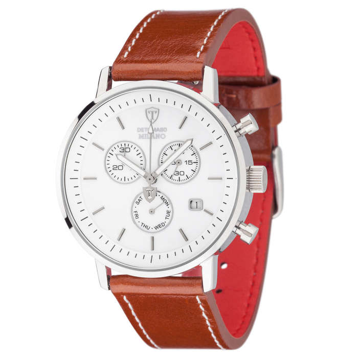 DETOMASO Milano Mens Watch Classic Chronograph Stainless Steel  Brown Leather watch