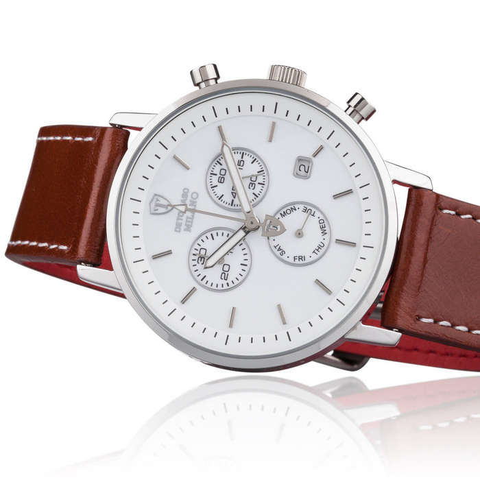 DETOMASO Milano Mens Watch Classic Chronograph Stainless Steel  Brown Leather watch